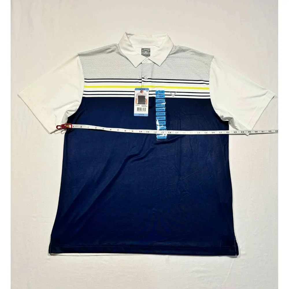 Callaway Mens Opti-Dri Golf Polo Shirt Large Peacoat Navy‎ White  NWT